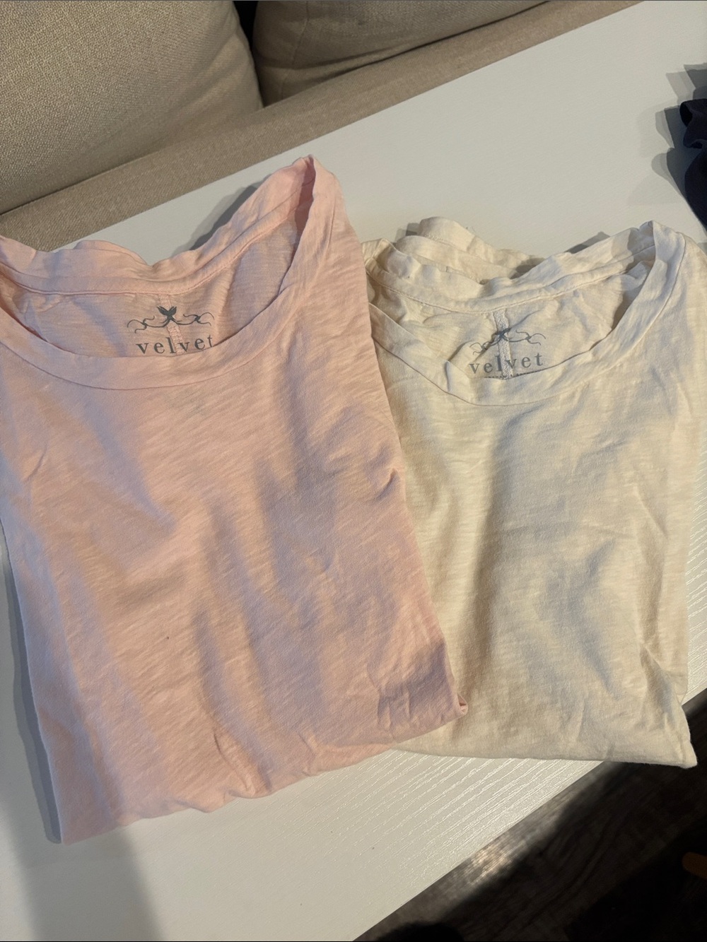 Velvet by Graham and Spencer Short Sleeve Tees in Pale Pink and Cream XS